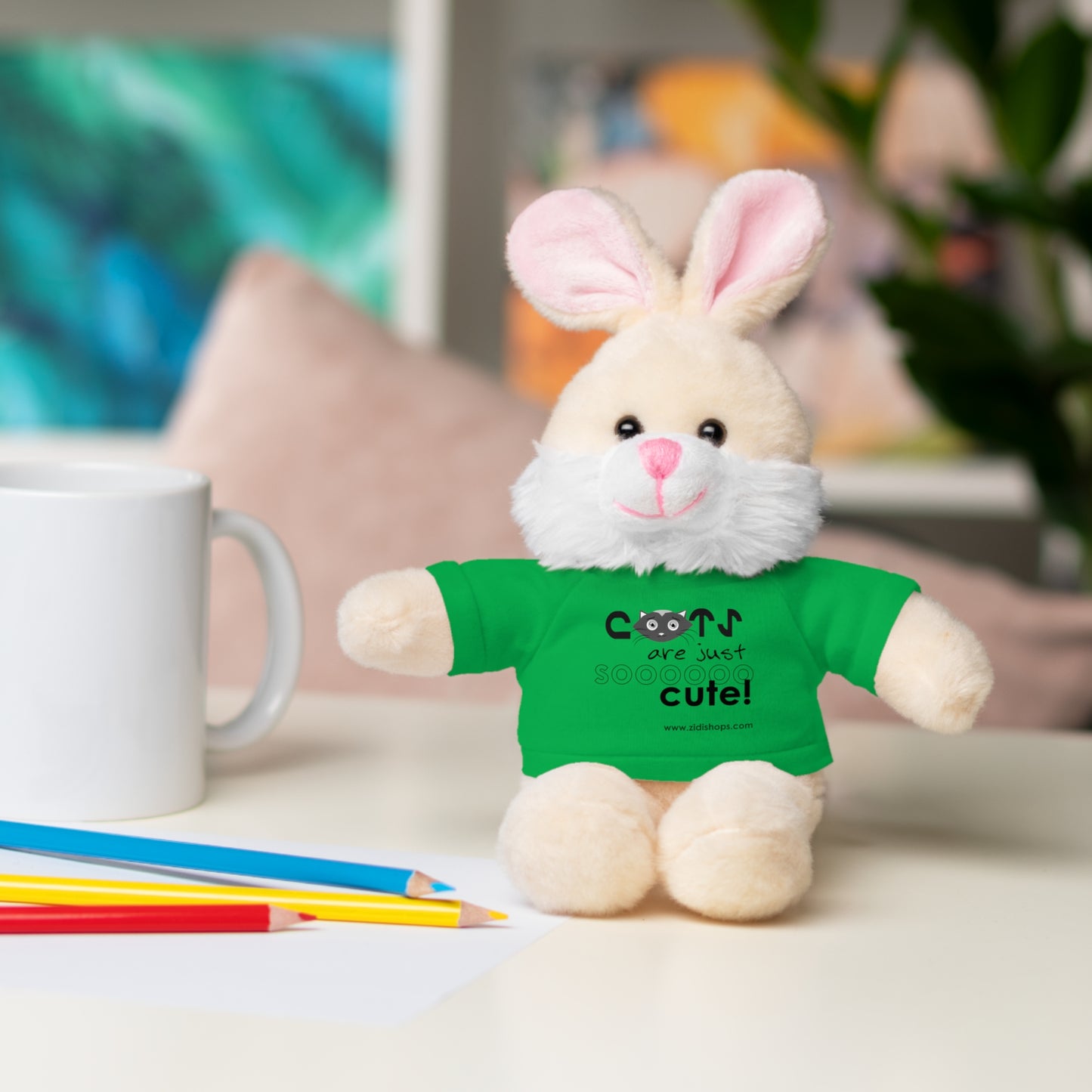 Stuffed Animals with Tee, Cats are just so cute, Available animals: Panda, Lion, Bear, Bunny, Jaguar, and Sheep