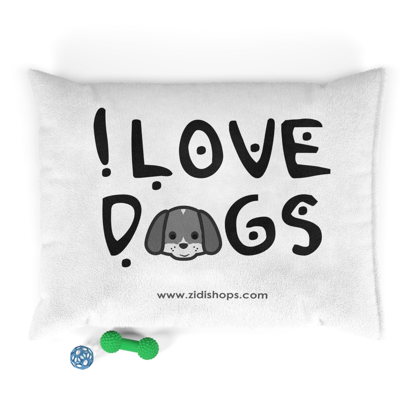 Dogs, Pet Bed, I love Dogs, feather soft fleece exterior, dark brown zippered back and a pillow insert, fabric will not bunch or irritate your pet’s skin