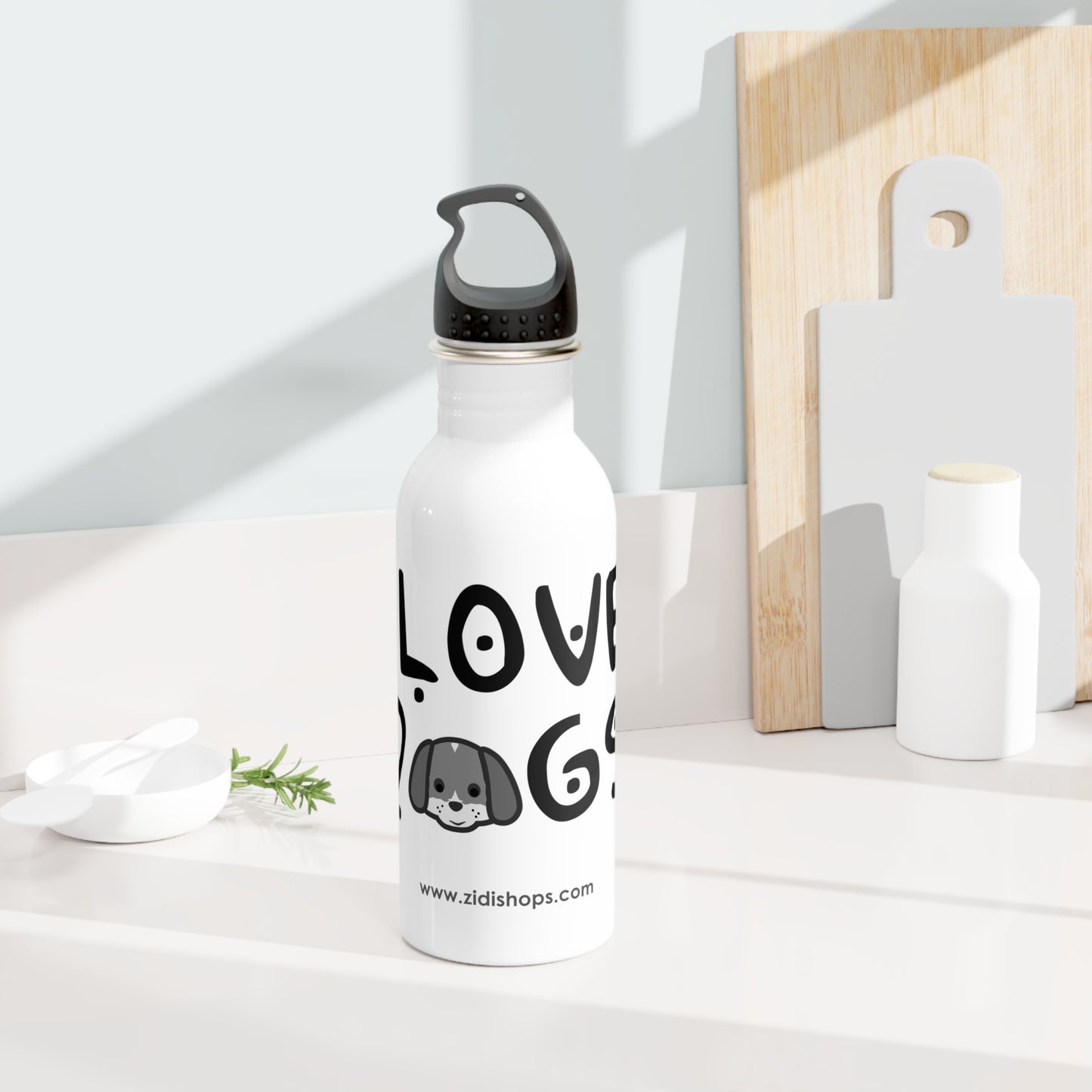 Stainless Steel Water Bottle, I love Dogs, Each bottle is 20oz in size and features a wide neck for effortless sipping