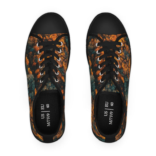 Women's Low Top Sneakers, forest design, EVA shock-absorbing layer, Full wraparound print, Black or white decoration