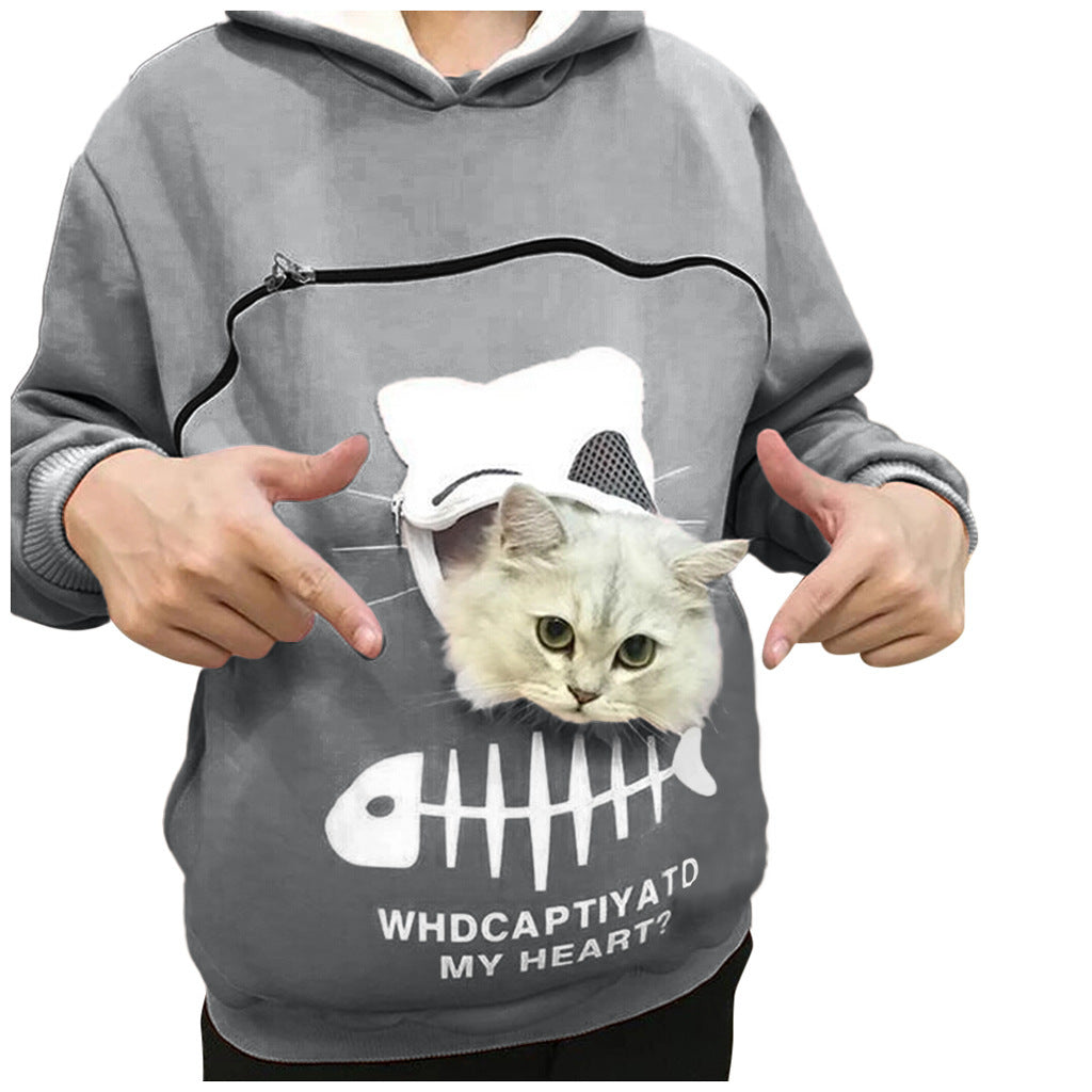 Hoodies with Cat or Dog Pet Pocket Design, Long Sleeve Sweater Cat Outfit, Unisex Sweatshirt, Long Sleeve Sweater