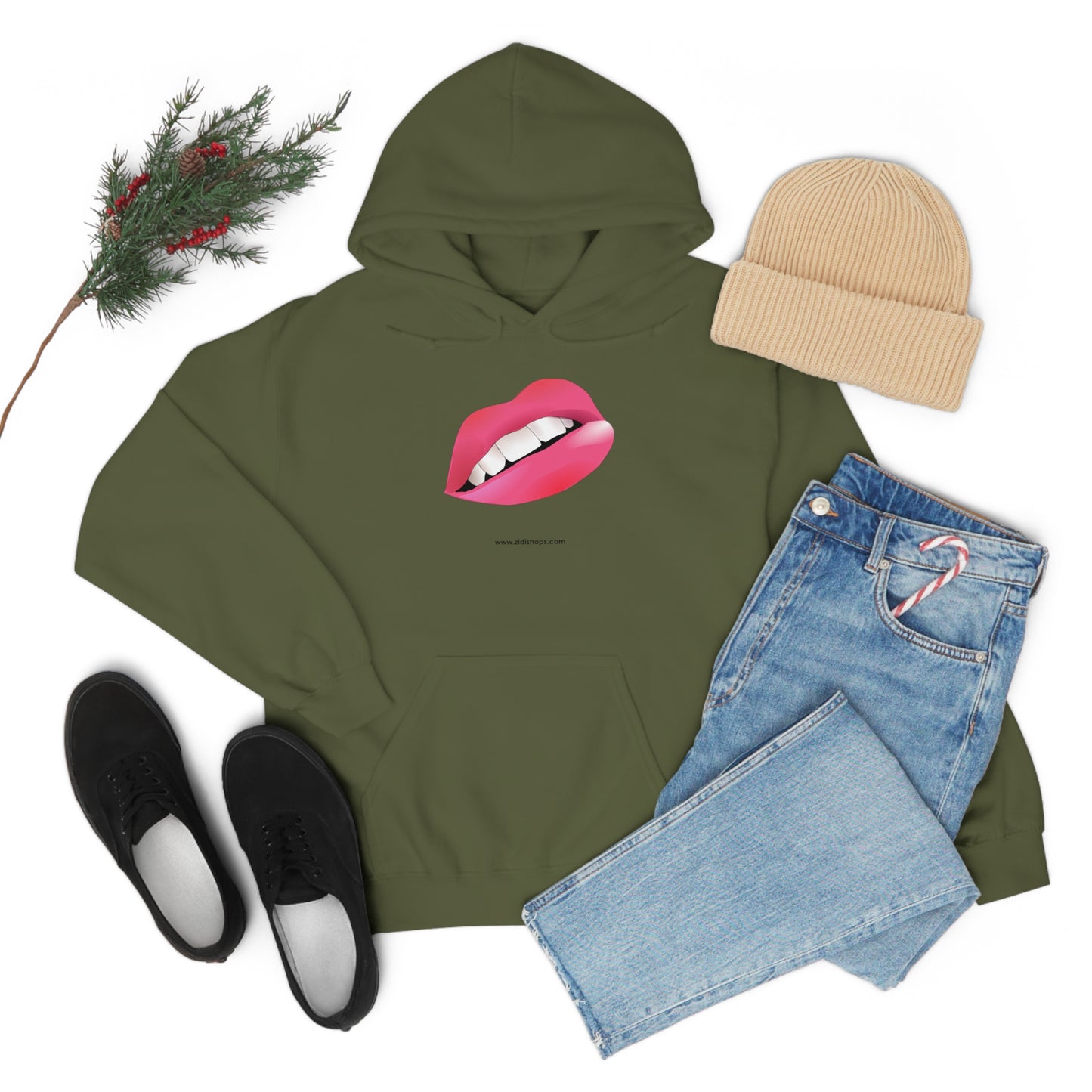 LIPS, Unisex Heavy Blend™ Hooded Sweatshirt, thick blend of cotton and polyester, soft feel alongside warmth.