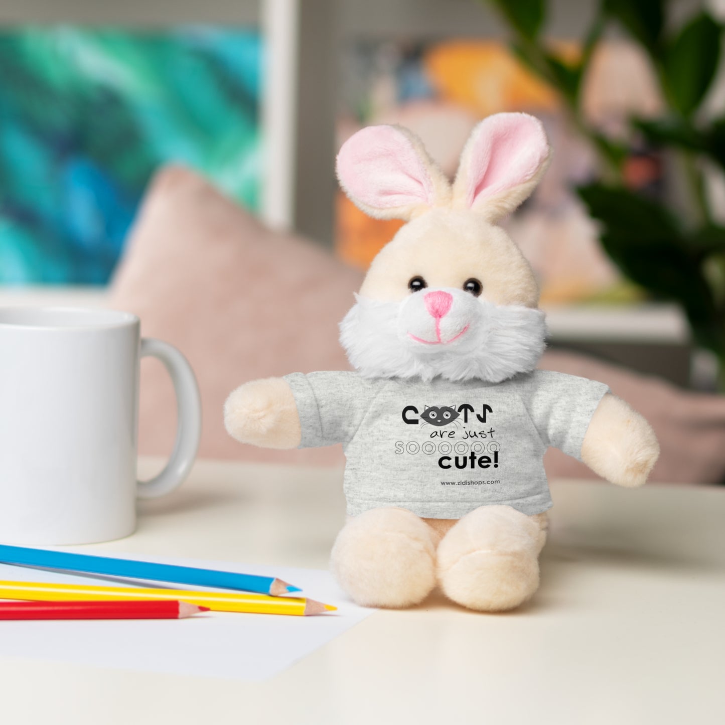 Stuffed Animals with Tee, Cats are just so cute, Available animals: Panda, Lion, Bear, Bunny, Jaguar, and Sheep