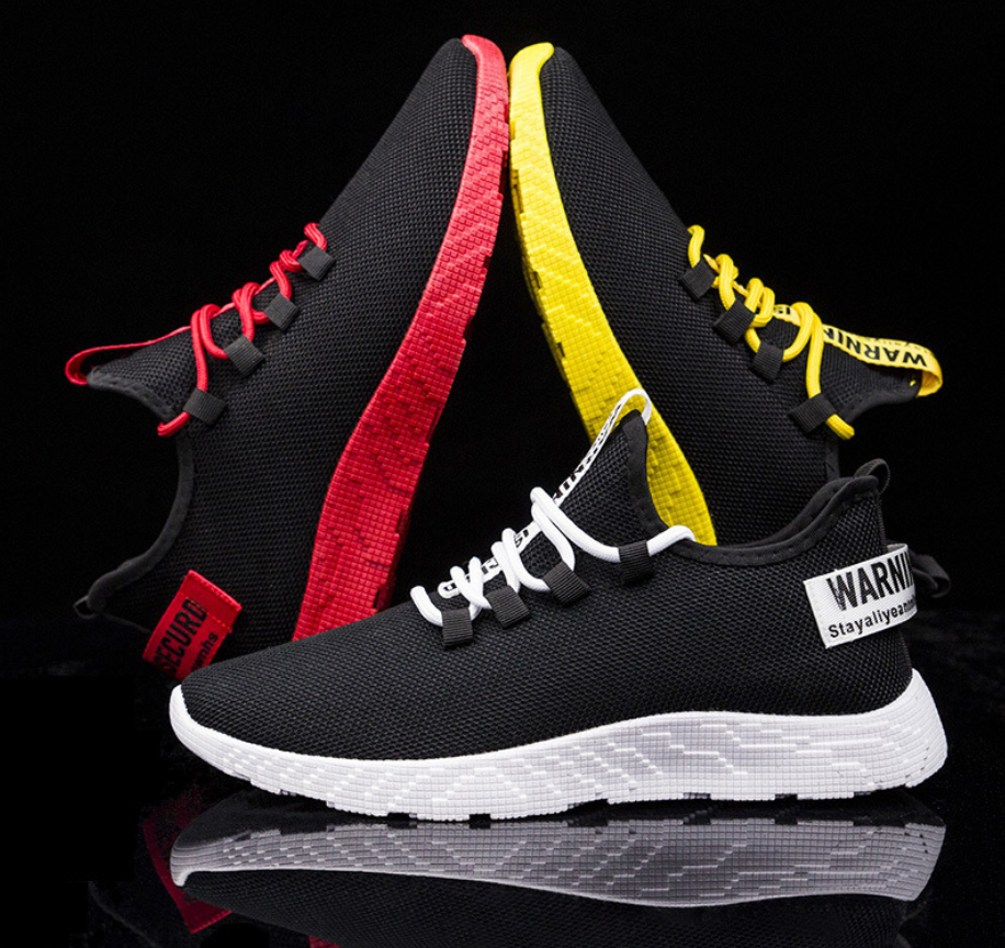 Breathable Mesh Cloth Shoes with Plastic Sole - Stylish and Comfortable Mesh Shoes for Men and Women (Black Red, Black Yellow, Black and White)
