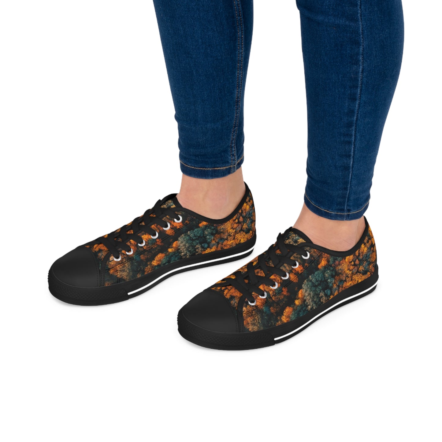 Women's Low Top Sneakers, forest design, EVA shock-absorbing layer, Full wraparound print, Black or white decoration