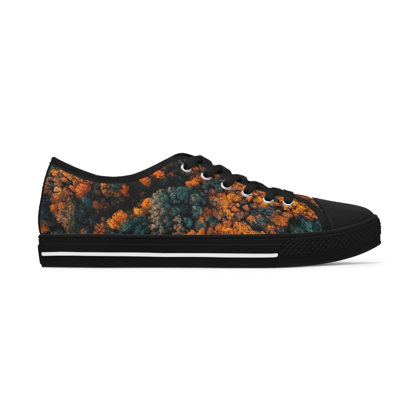 Women's Low Top Sneakers, forest design, EVA shock-absorbing layer, Full wraparound print, Black or white decoration