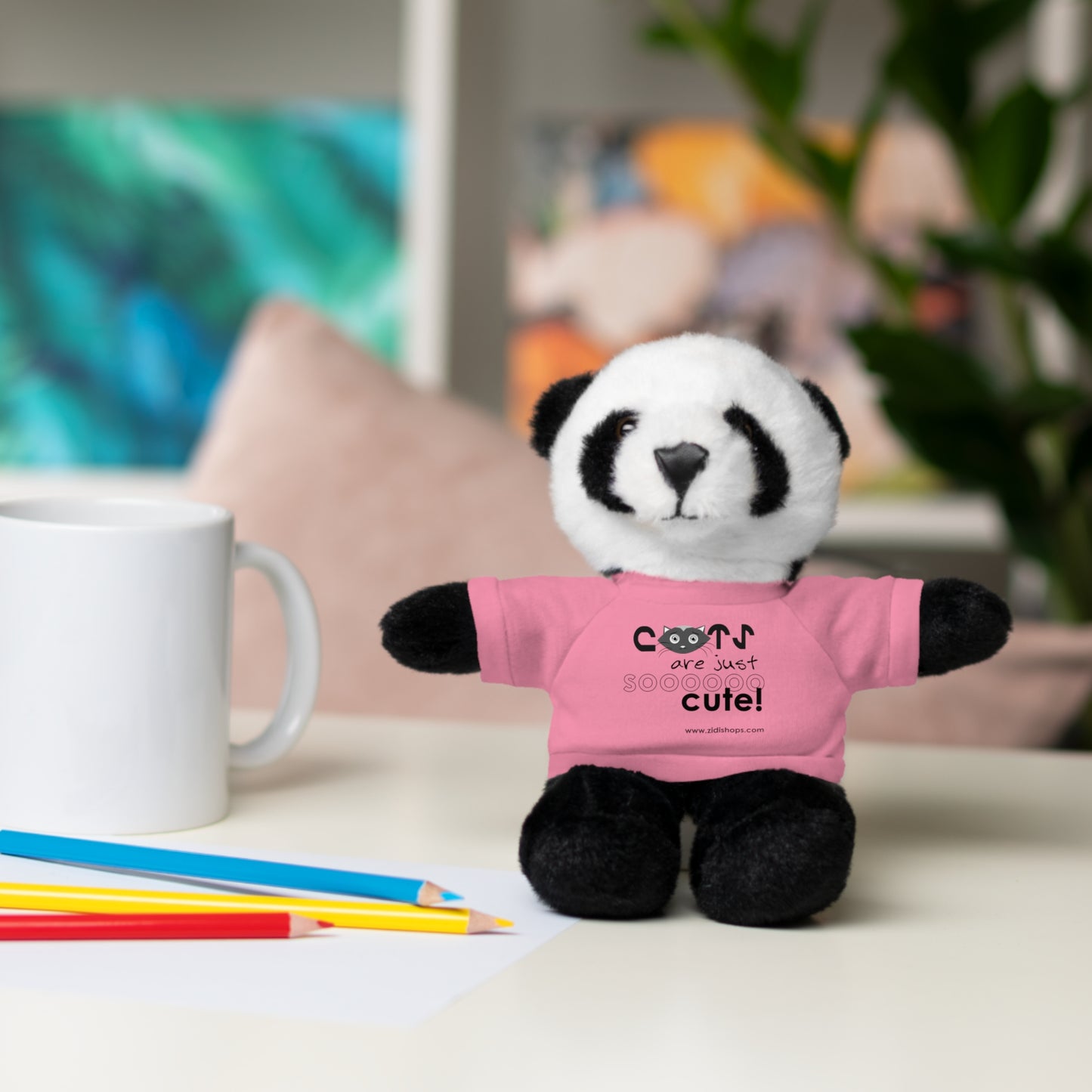 Stuffed Animals with Tee, Cats are just so cute, Available animals: Panda, Lion, Bear, Bunny, Jaguar, and Sheep