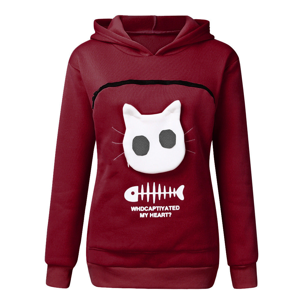 Hoodies with Cat or Dog Pet Pocket Design, Long Sleeve Sweater Cat Outfit, Unisex Sweatshirt, Long Sleeve Sweater