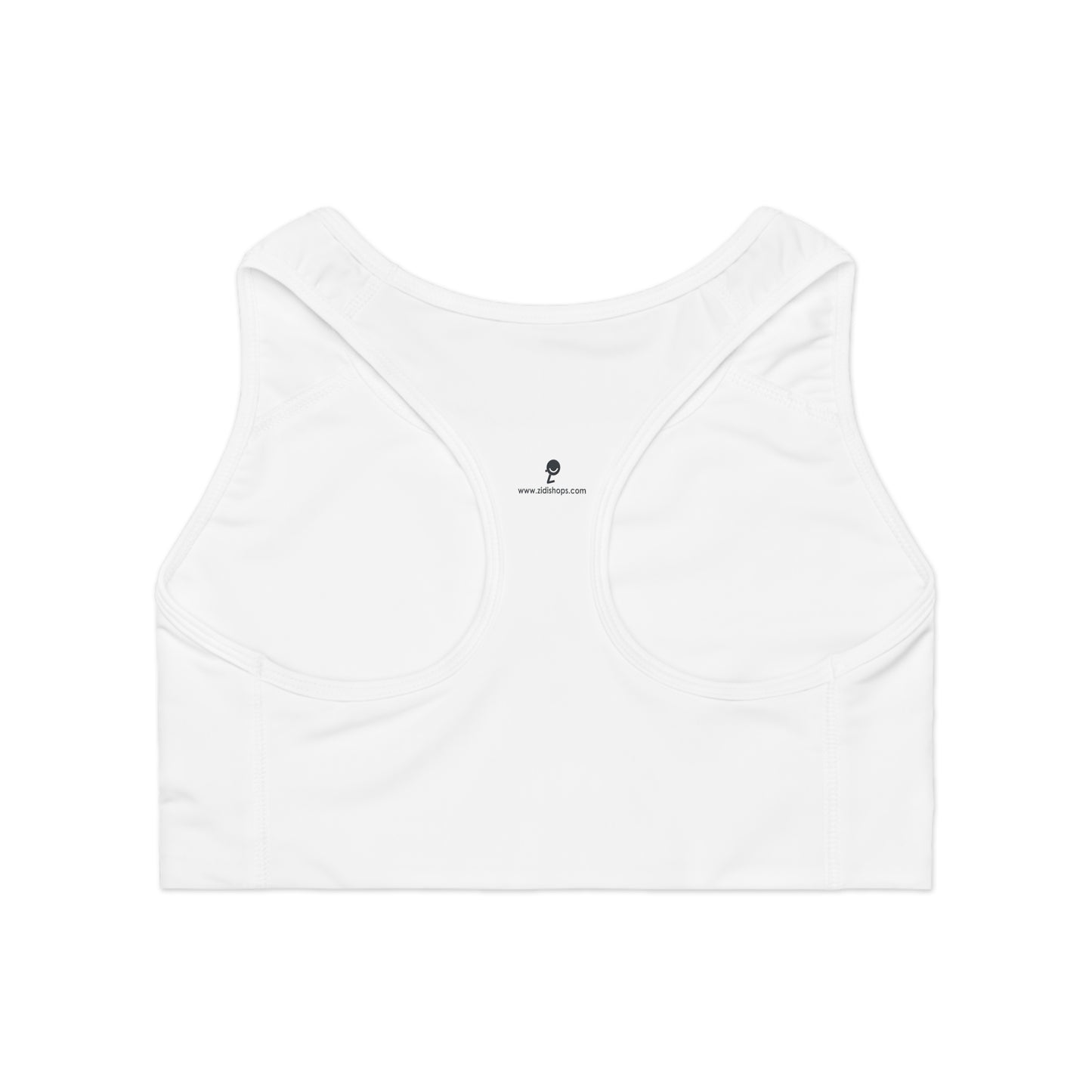 Sports Bra (AOP), comfortable sports bra,  360-degree comfort, white, Made in USA
