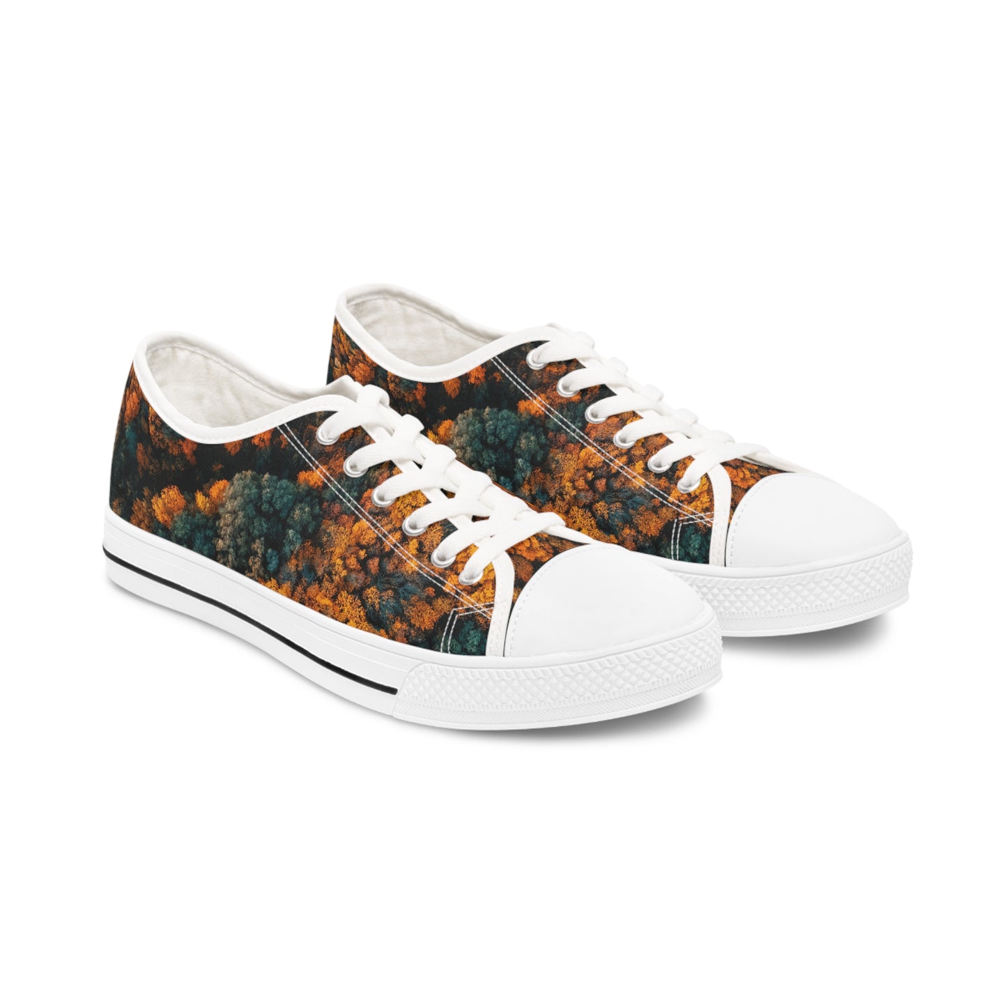 Women's Low Top Sneakers, forest design, EVA shock-absorbing layer, Full wraparound print, Black or white decoration