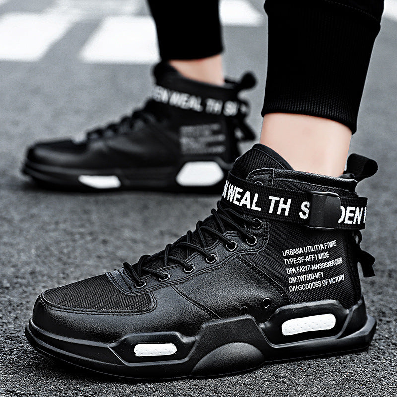 Fashionable high-top canvas sneakers, designed to make a statement, shoes, mesh with leather