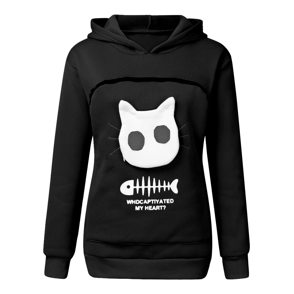 Hoodies with Cat or Dog Pet Pocket Design, Long Sleeve Sweater Cat Outfit, Unisex Sweatshirt, Long Sleeve Sweater