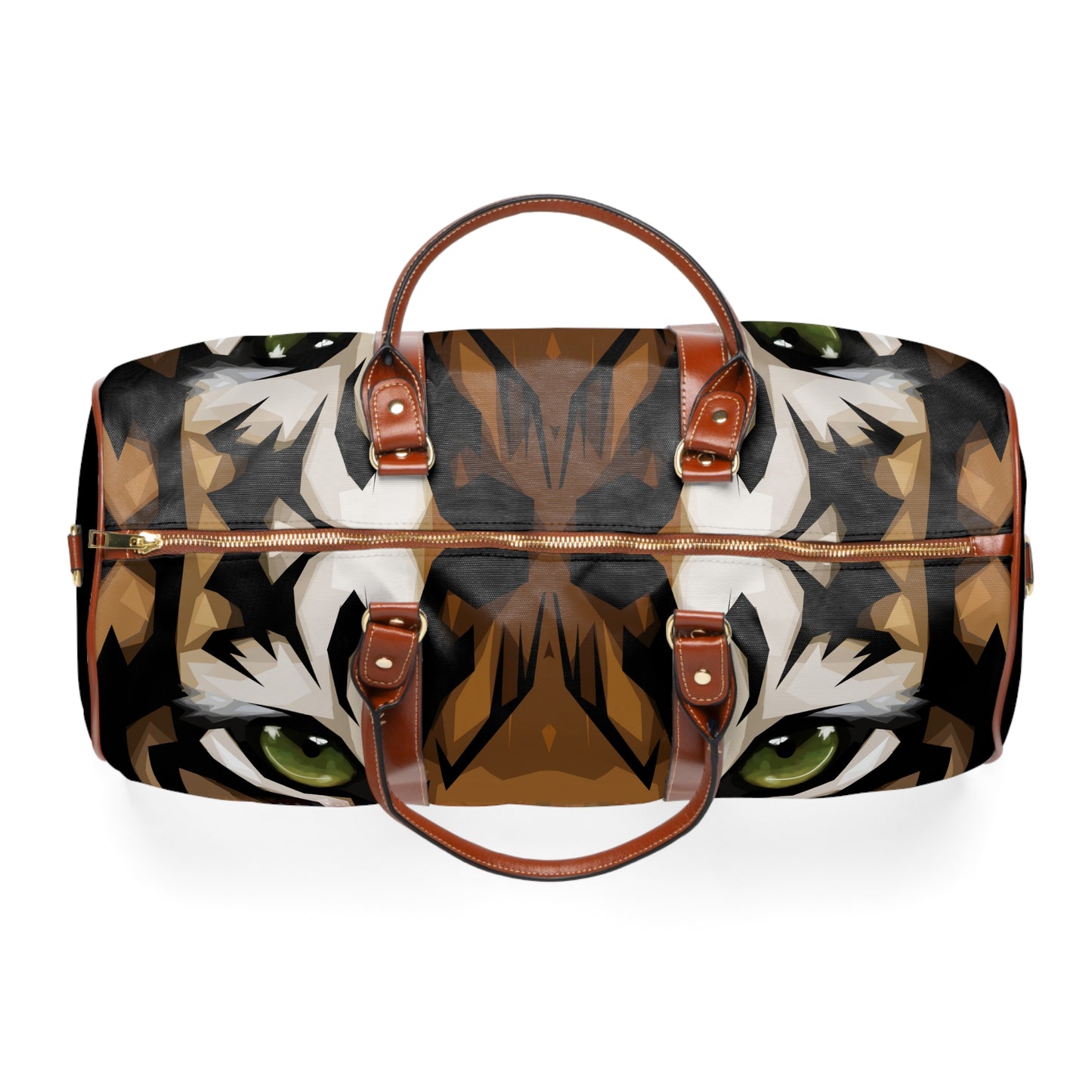 Jungle Tiger eyes, Waterproof Travel Bag, multiple compartments, a resilient carrying handle, and an adjustable shoulder strap