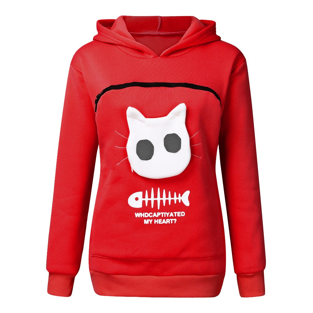 Hoodies with Cat or Dog Pet Pocket Design, Long Sleeve Sweater Cat Outfit, Unisex Sweatshirt, Long Sleeve Sweater