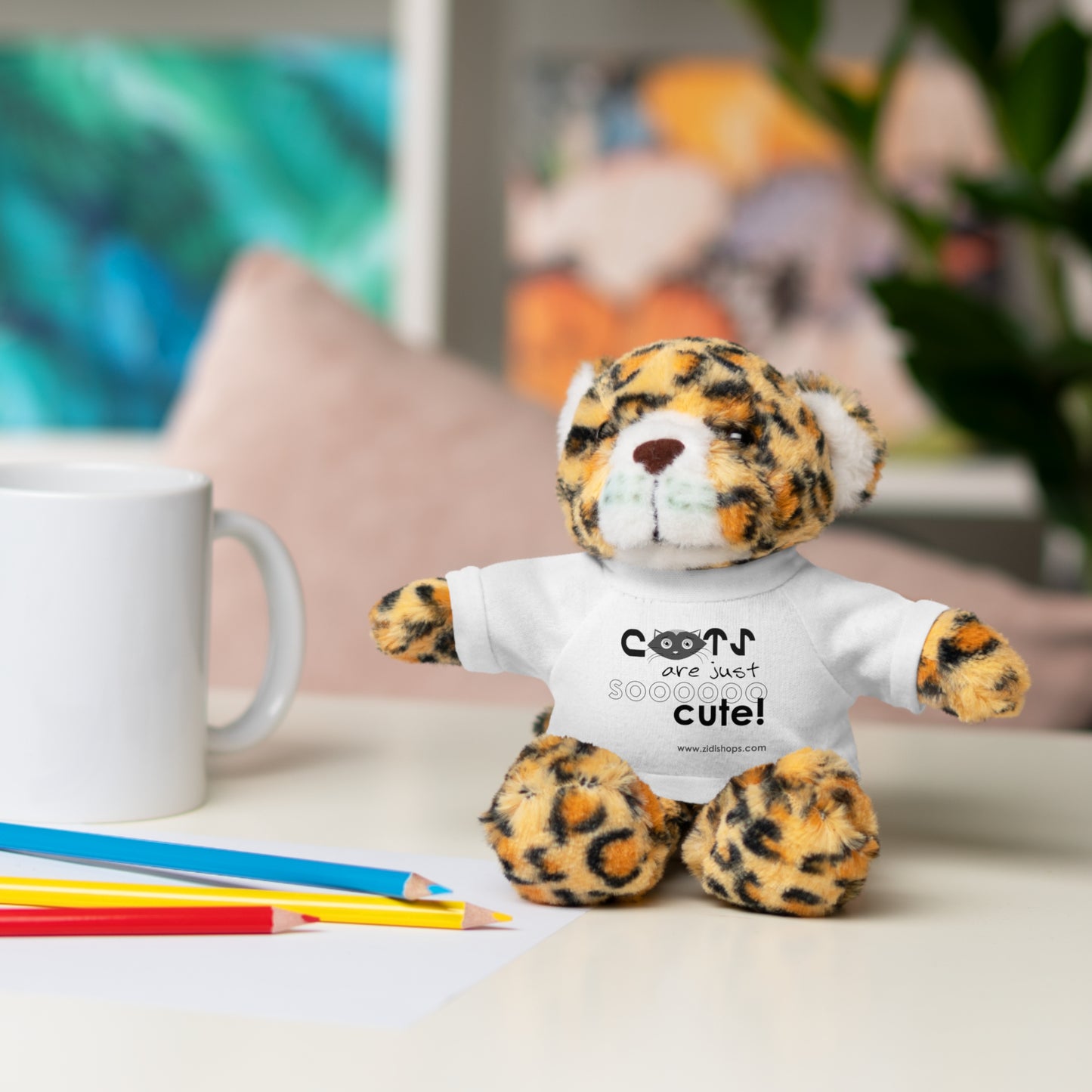 Stuffed Animals with Tee, Cats are just so cute, Available animals: Panda, Lion, Bear, Bunny, Jaguar, and Sheep