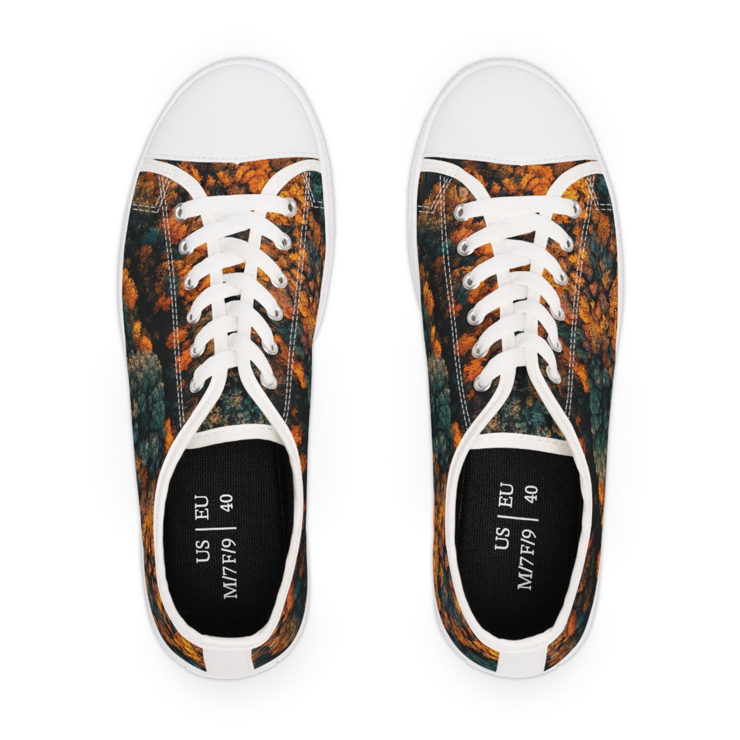 Women's Low Top Sneakers, forest design, EVA shock-absorbing layer, Full wraparound print, Black or white decoration