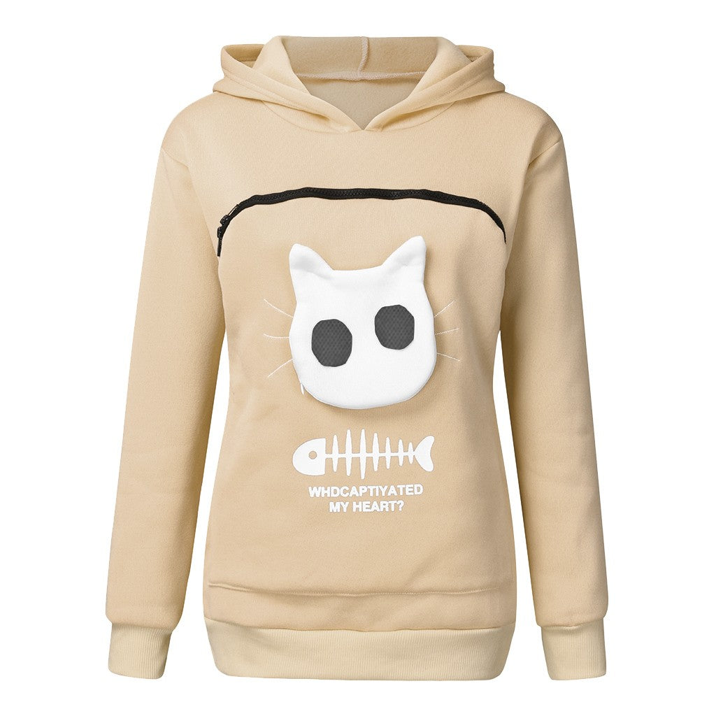 Hoodies with Cat or Dog Pet Pocket Design, Long Sleeve Sweater Cat Outfit, Unisex Sweatshirt, Long Sleeve Sweater