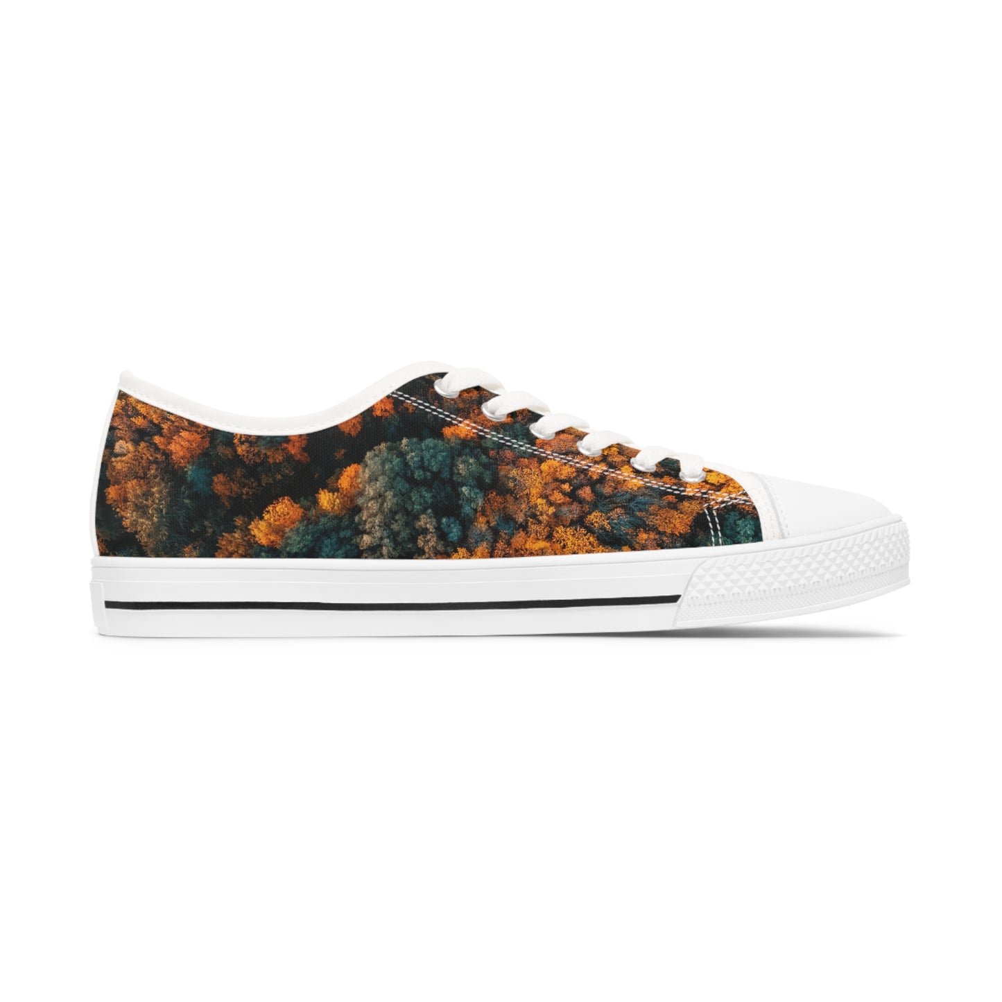 Women's Low Top Sneakers, forest design, EVA shock-absorbing layer, Full wraparound print, Black or white decoration