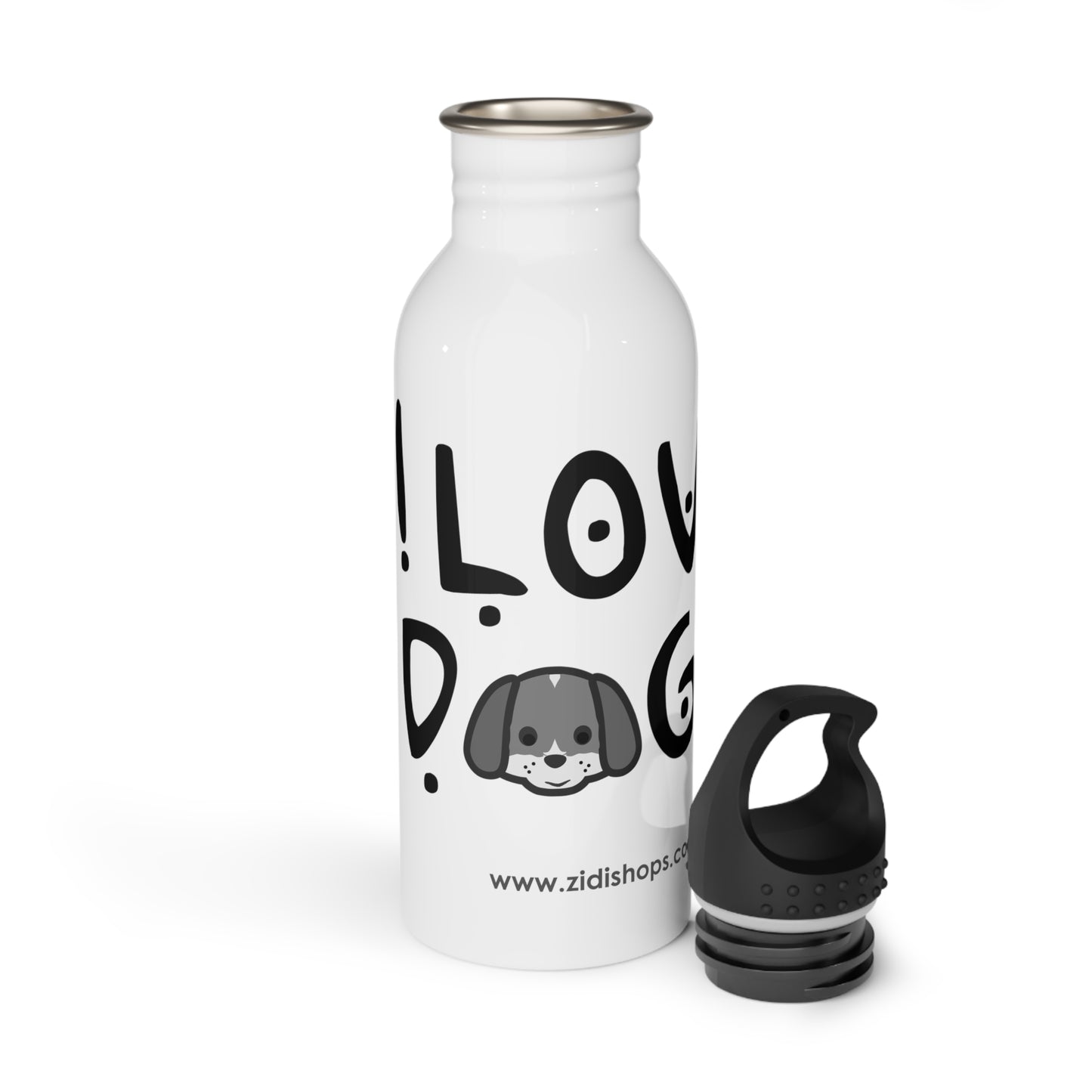 Stainless Steel Water Bottle, I love Dogs, Each bottle is 20oz in size and features a wide neck for effortless sipping
