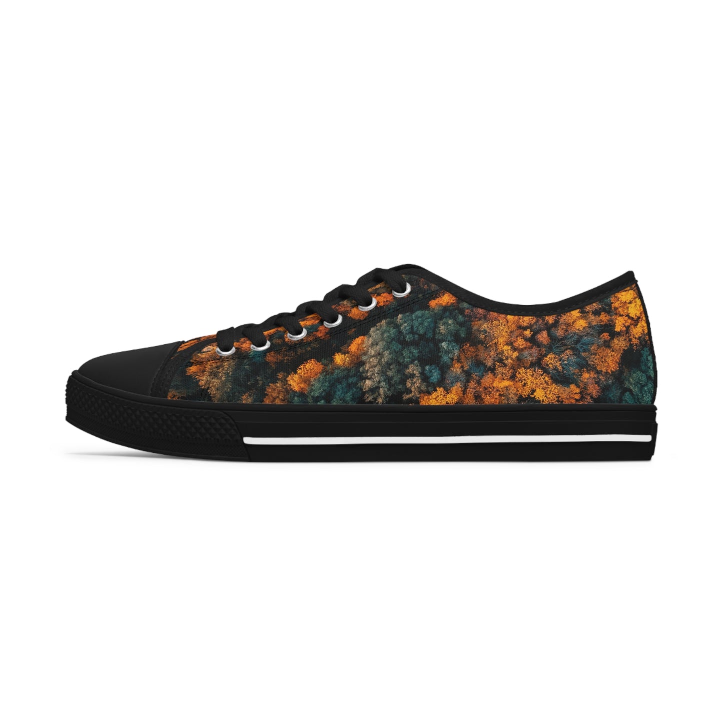 Women's Low Top Sneakers, forest design, EVA shock-absorbing layer, Full wraparound print, Black or white decoration