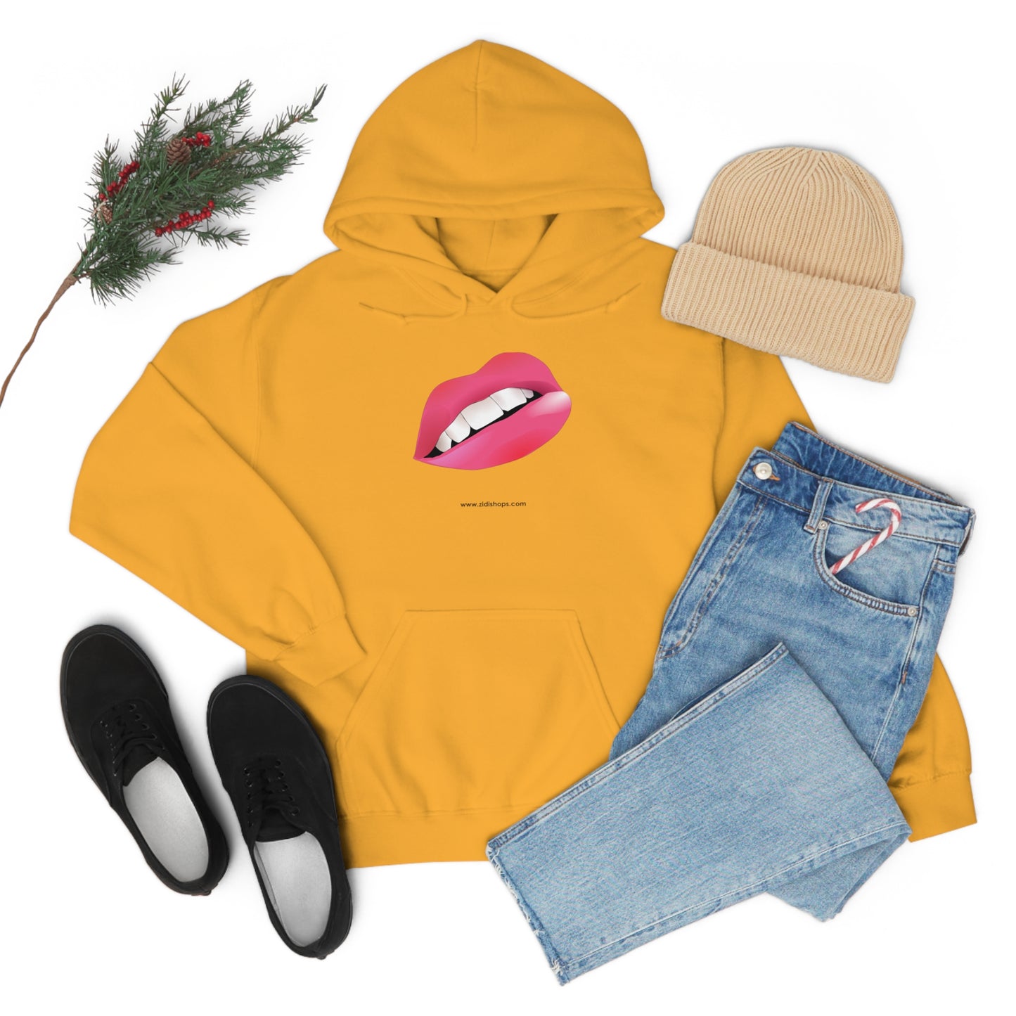 LIPS, Unisex Heavy Blend™ Hooded Sweatshirt, thick blend of cotton and polyester, soft feel alongside warmth.