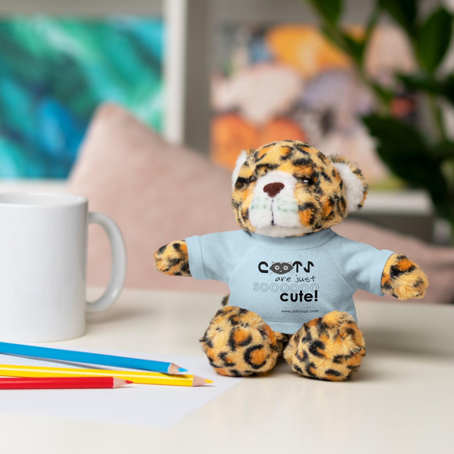 Stuffed Animals with Tee, Cats are just so cute, Available animals: Panda, Lion, Bear, Bunny, Jaguar, and Sheep