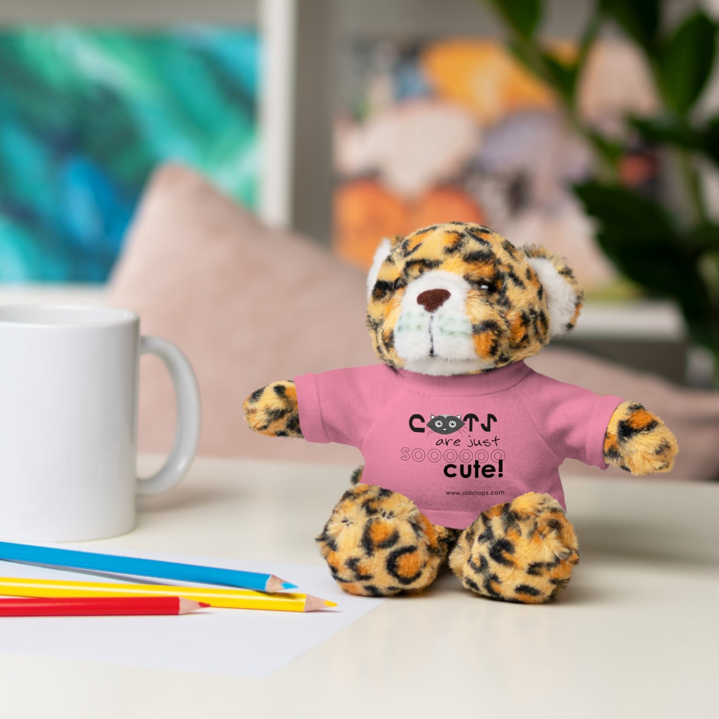 Stuffed Animals with Tee, Cats are just so cute, Available animals: Panda, Lion, Bear, Bunny, Jaguar, and Sheep