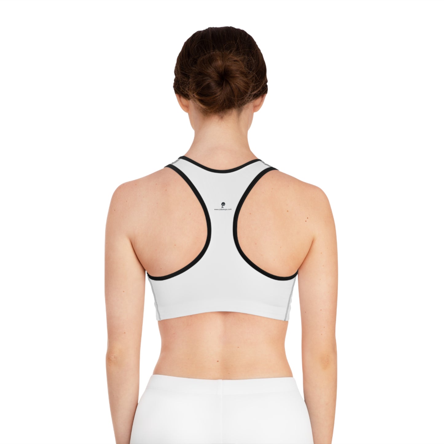 Sports Bra (AOP), comfortable sports bra,  360-degree comfort, white, Made in USA
