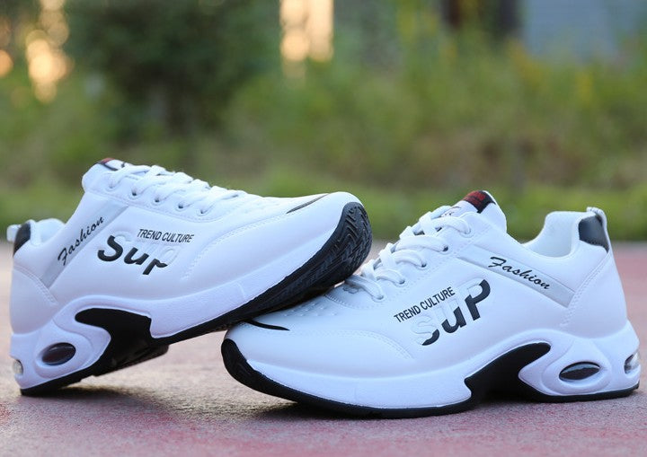 Men's Leisure Travel Shoes Students' White Leather Running Shoes