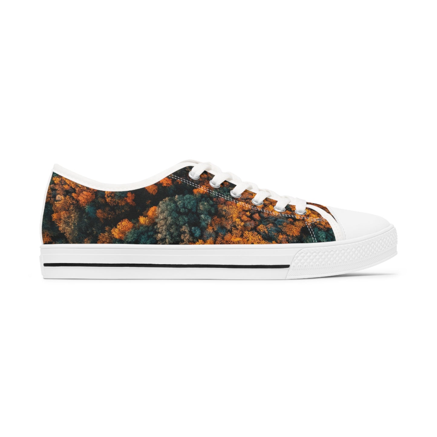 Women's Low Top Sneakers, forest design, EVA shock-absorbing layer, Full wraparound print, Black or white decoration