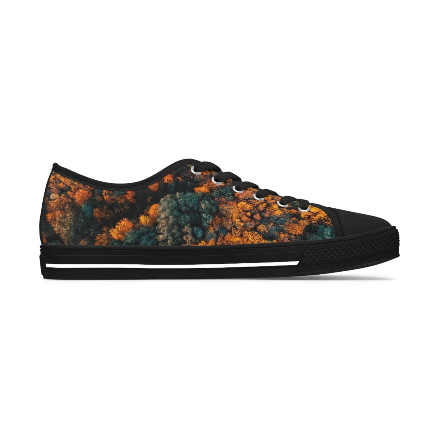 Women's Low Top Sneakers, forest design, EVA shock-absorbing layer, Full wraparound print, Black or white decoration
