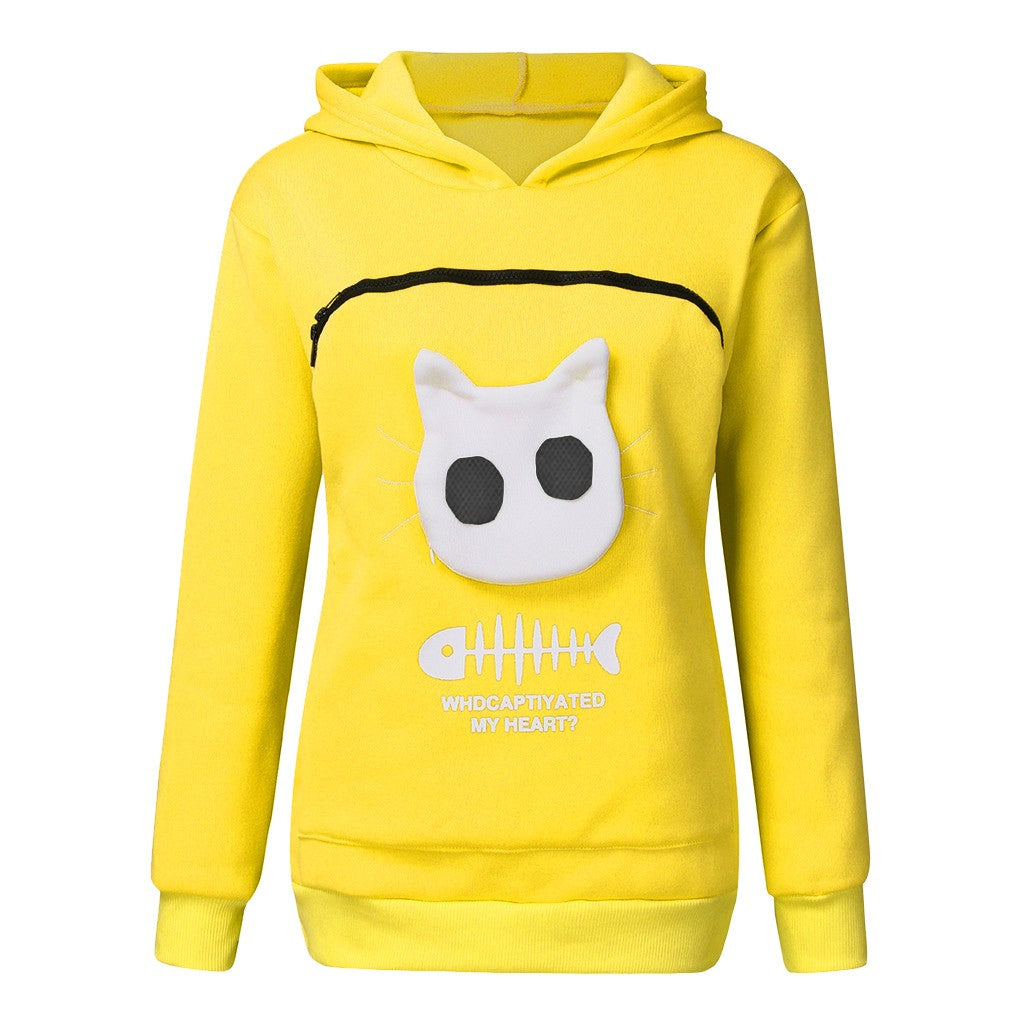 Hoodies with Cat or Dog Pet Pocket Design, Long Sleeve Sweater Cat Outfit, Unisex Sweatshirt, Long Sleeve Sweater