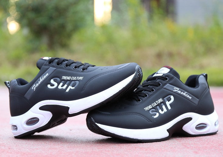 Men's Leisure Travel Shoes Students' White Leather Running Shoes