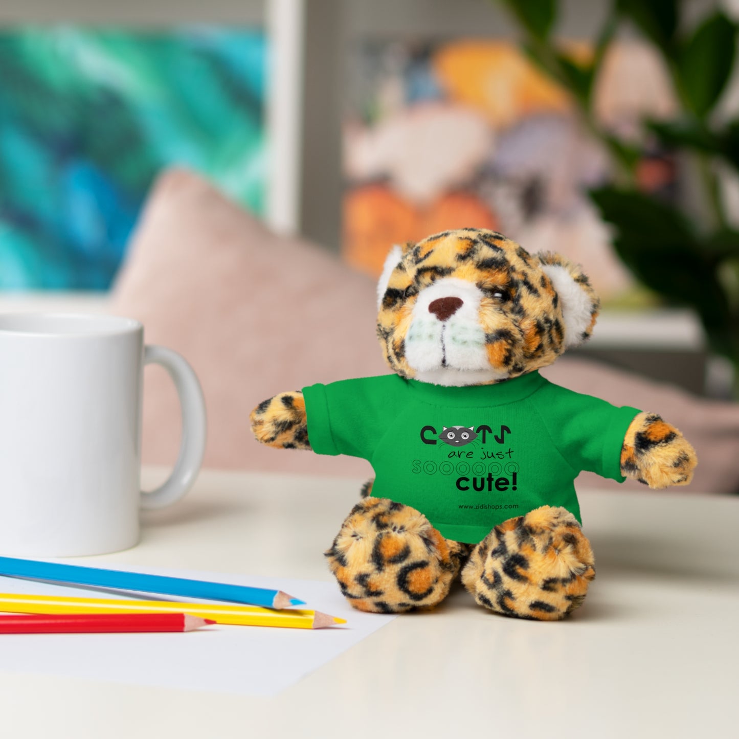 Stuffed Animals with Tee, Cats are just so cute, Available animals: Panda, Lion, Bear, Bunny, Jaguar, and Sheep