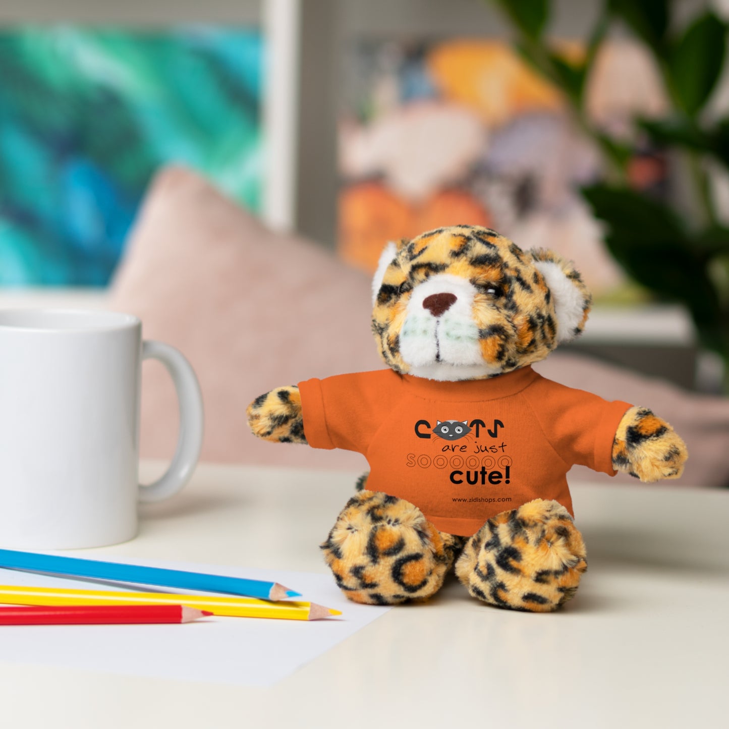 Stuffed Animals with Tee, Cats are just so cute, Available animals: Panda, Lion, Bear, Bunny, Jaguar, and Sheep