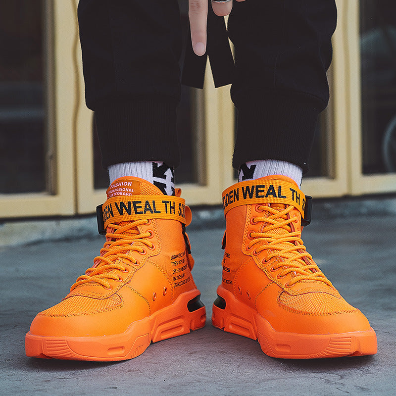 Fashionable high-top canvas sneakers, designed to make a statement, shoes, mesh with leather