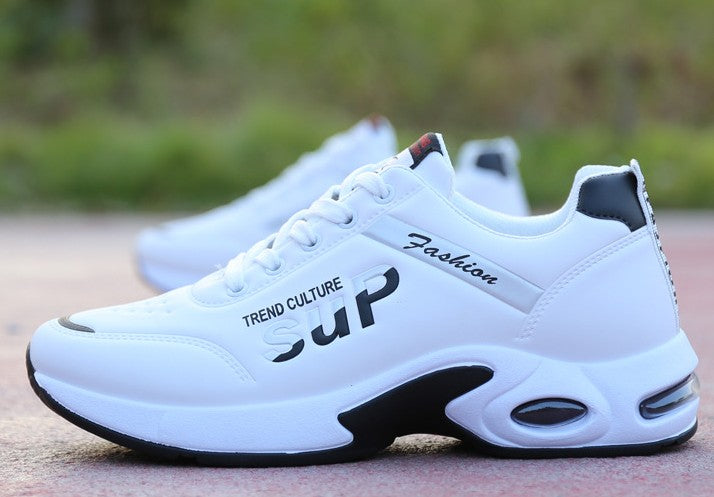 Men's Leisure Travel Shoes Students' White Leather Running Shoes