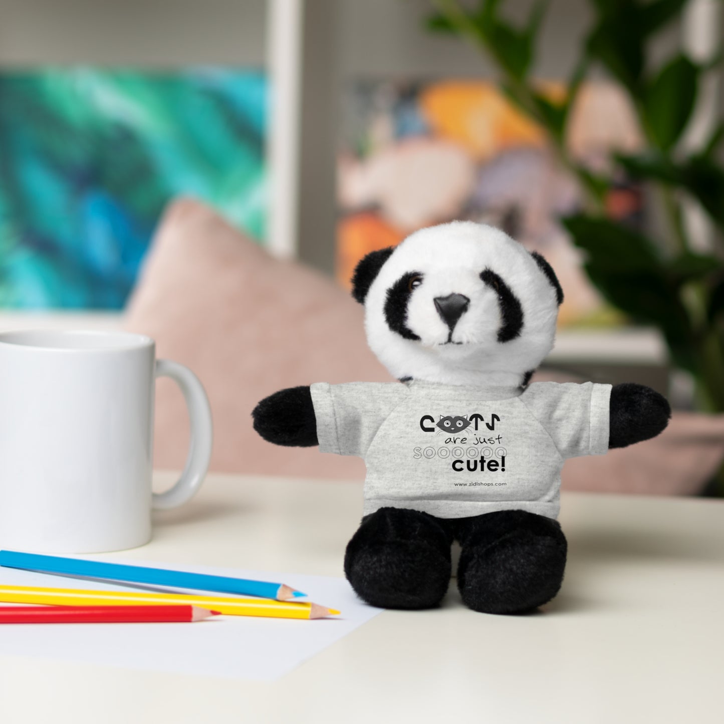 Stuffed Animals with Tee, Cats are just so cute, Available animals: Panda, Lion, Bear, Bunny, Jaguar, and Sheep