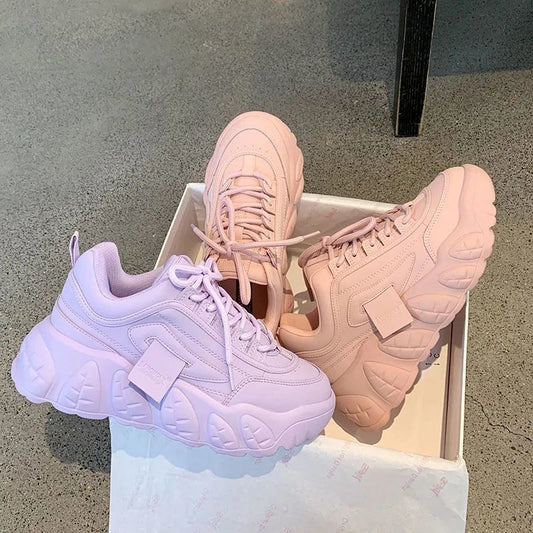 SpringStride Women's Chunky Sneakers, Trendy Design with Thick Sole for Fashionable Comfort &Statement-Making, Shoes All-match Casual Platform Sneakers