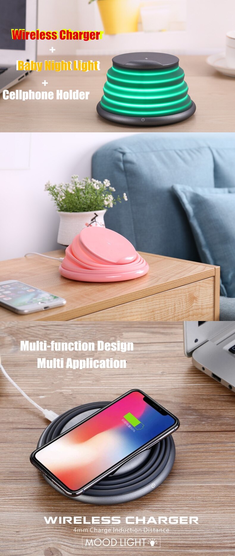 Wireless Charging Atmosphere Lamp multifunctional device, phone charger with enchanting ambiance