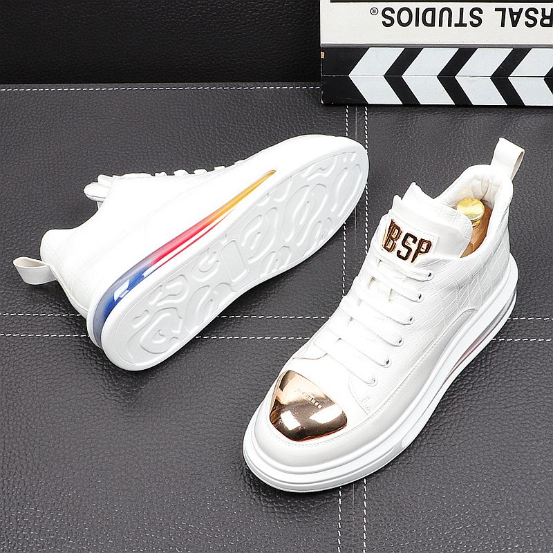 High-Top Shoes Fashion All-Match Trendy Men's Casual Short Boots, pigskin leather