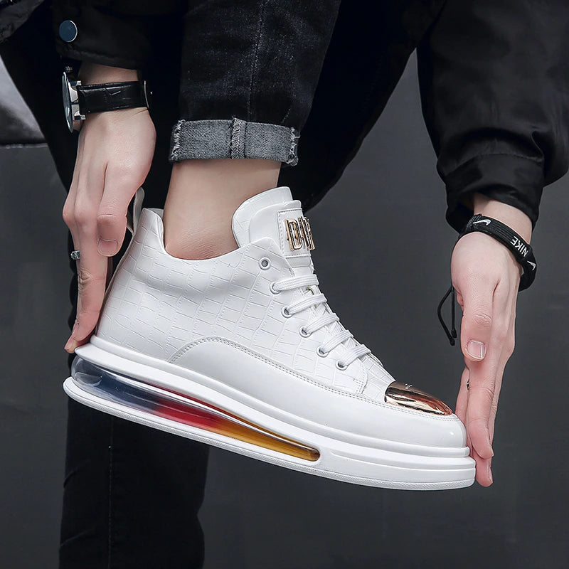 High-Top Shoes Fashion All-Match Trendy Men's Casual Short Boots, pigskin leather