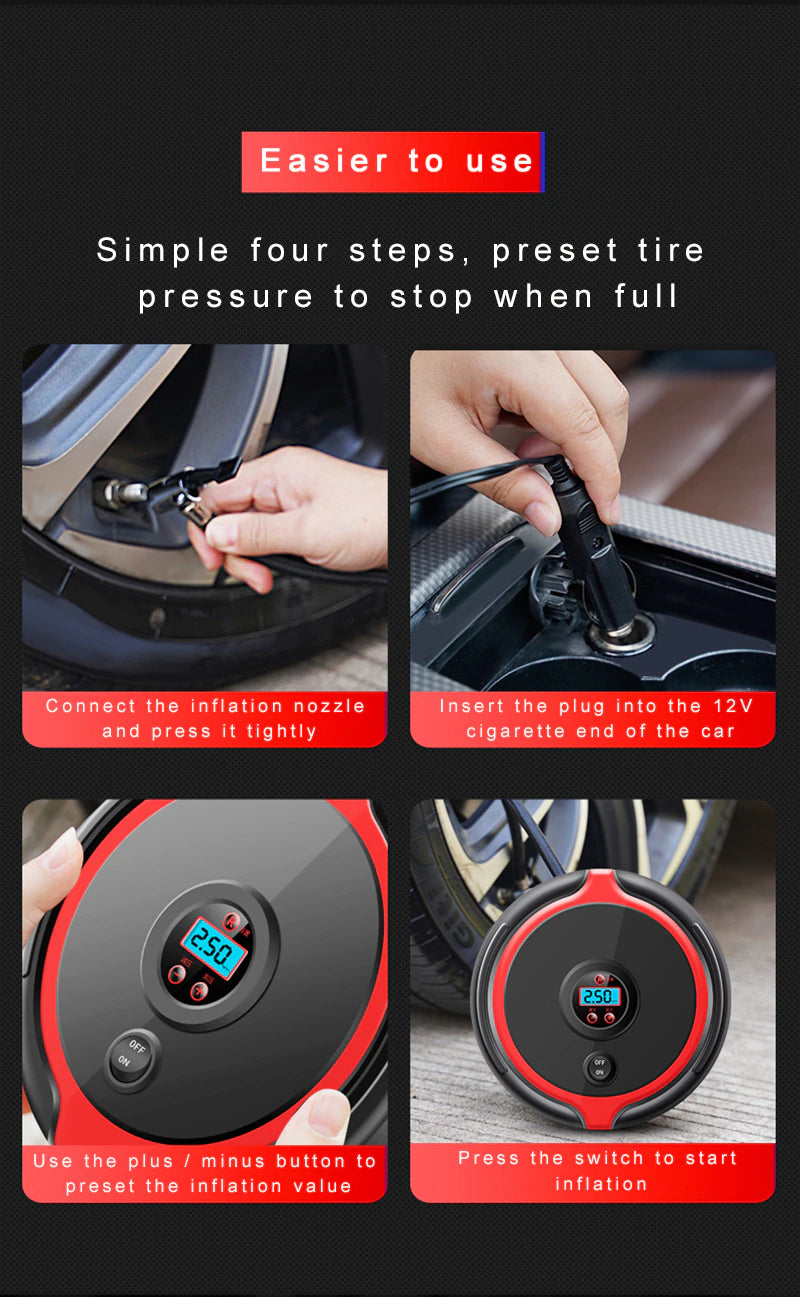 Wireless Car Electric Air Pump, Tire Inflator , Portable DC 12V, Auto Air Compressor, For Automotive, Motorcycle, Bicycle, Balloon Pumps