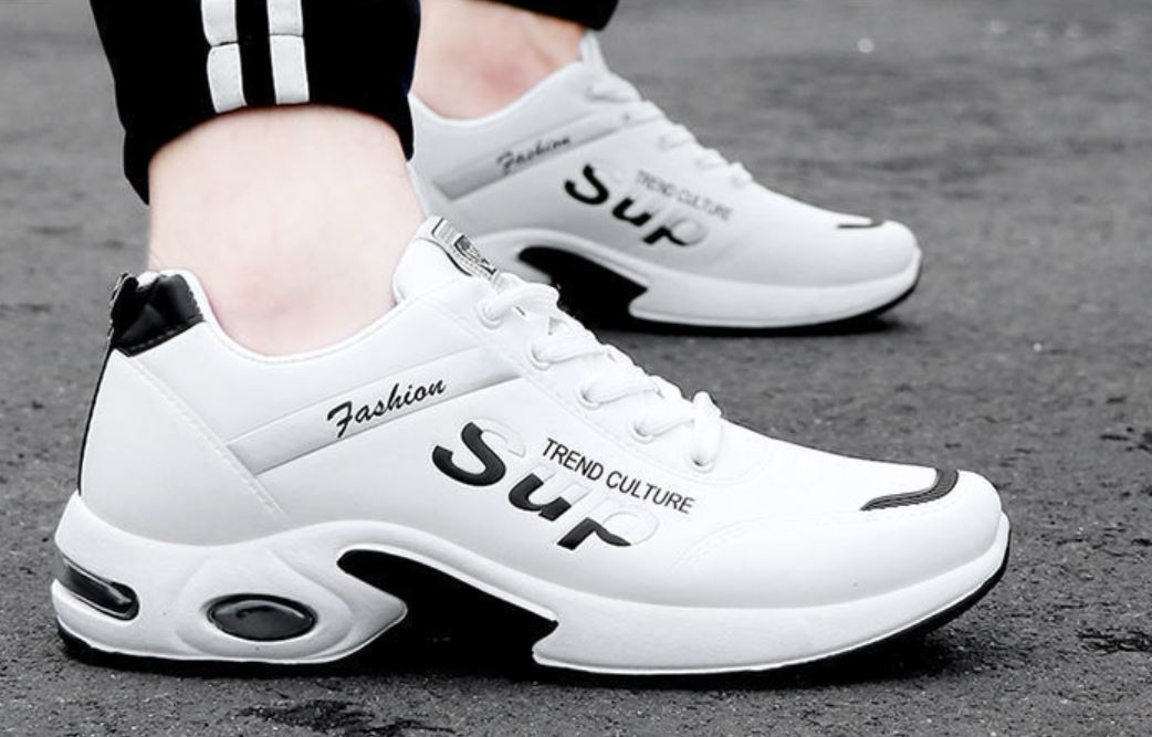 Men's Leisure Travel Shoes Students' White Leather Running Shoes