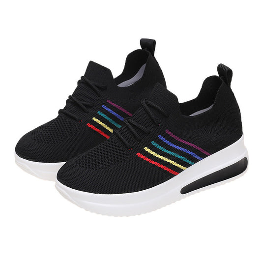 Stylish and Comfortable Miaoguan Women's Lace-Up Wedge Sneakers: Fashionable Platform Casual Shoes for Ladies, Air-cushioned Fly-knit Sneakers