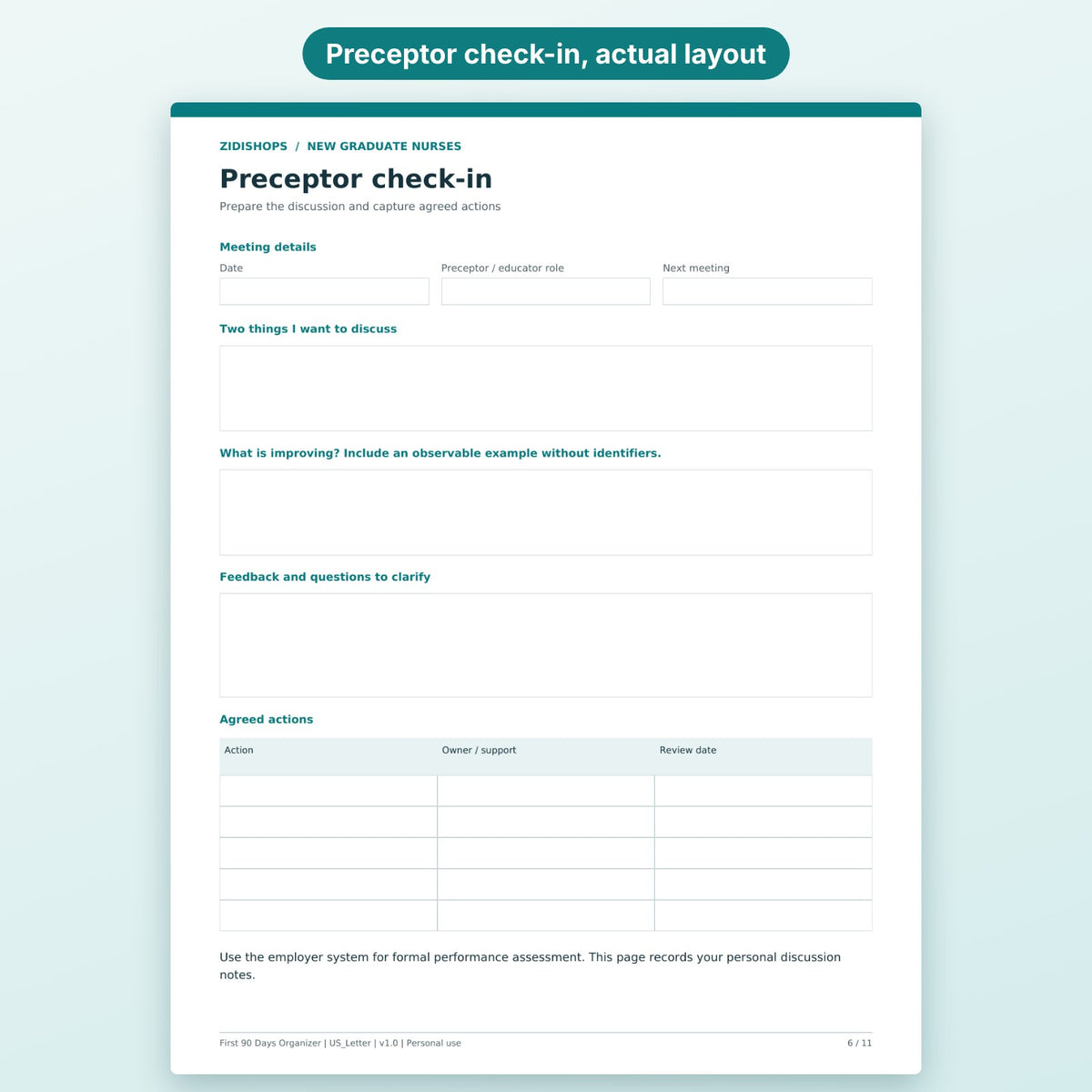 Preceptor check-in page