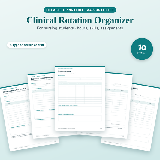 Clinical rotation organizer for nursing students with clinical hours log