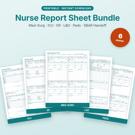Printable SBAR handoff sheet and nurse report sheet bundle