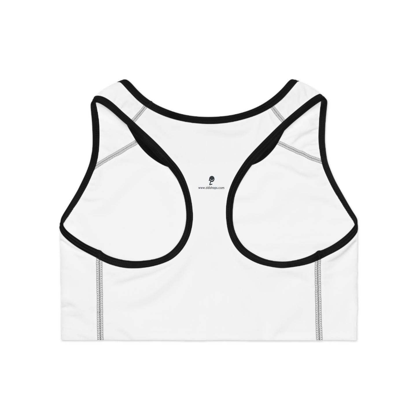 Sports Bra (AOP), comfortable sports bra,  360-degree comfort, white, Made in USA