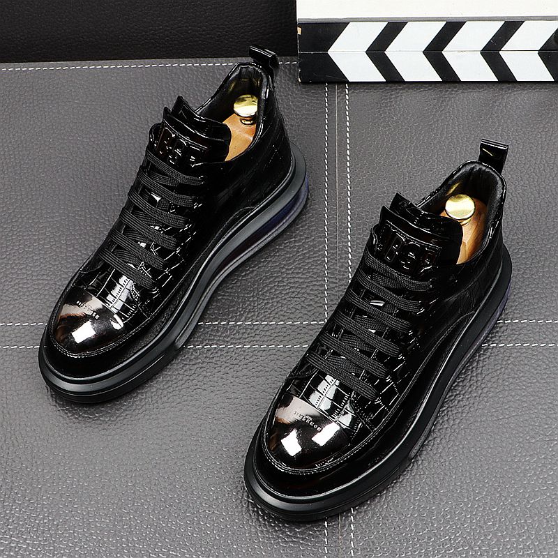 High-Top Shoes Fashion All-Match Trendy Men's Casual Short Boots, pigskin leather